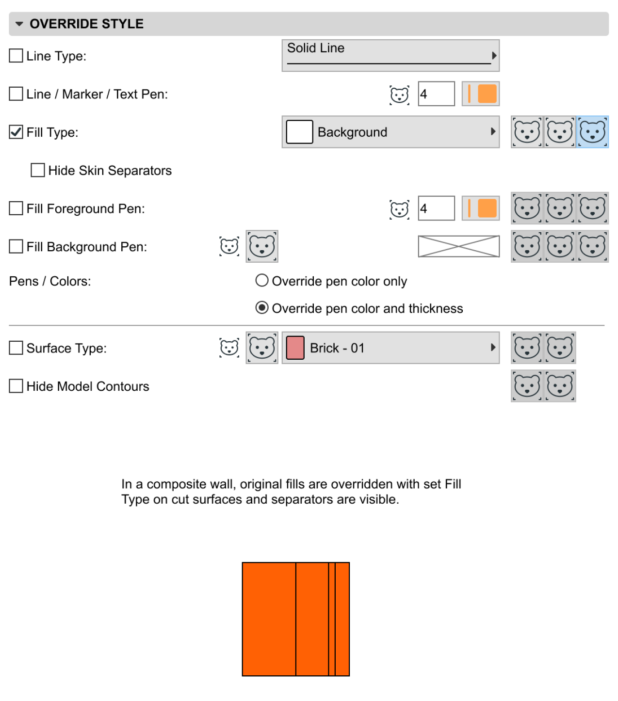 Graphic Override Rule settings in Archicad